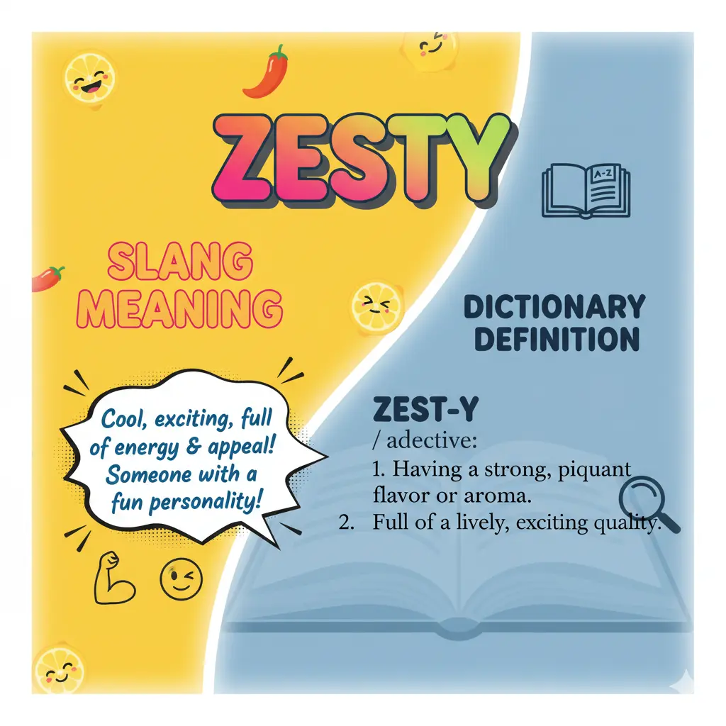 Zesty Slang Meaning vs. Dictionary Definition